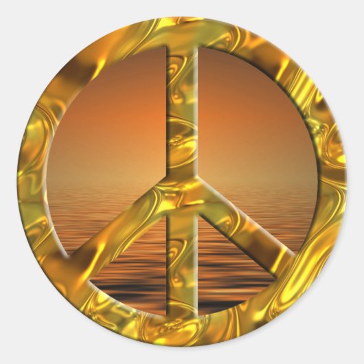 PEACE-Symbol - GOLD | Sonnenuntergang Runder Aufkleber (Vorderseite)