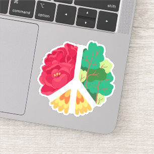 PEACE SYMBOL - Grüner Wald und rote Blume Aufkleber