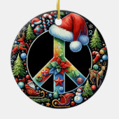 Peace Symbol Hippie Weihnachtsmannmütze Weihnachts Keramik Ornament (Hinten)