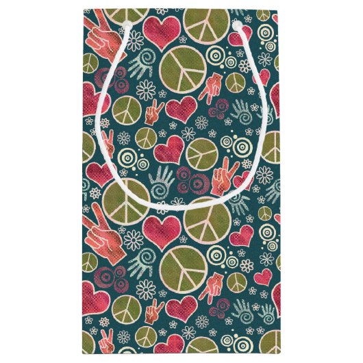 Peace Symbol Hipster Pacifism Signature Design Sma Kleine Geschenktüte (Rückseite)
