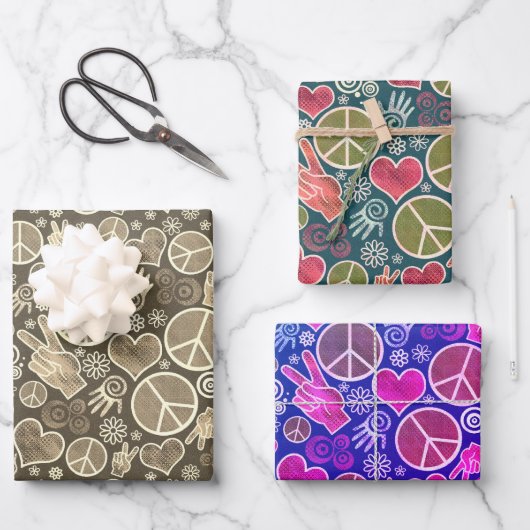 Peace Symbol Hipster Pacifism Signature Set Geschenkpapier Set (Vorderseite)