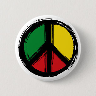 Peace Symbol mit Reaggafarben Button