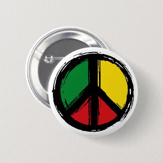 Peace Symbol mit Reaggafarben Button (Vorne & Hinten)