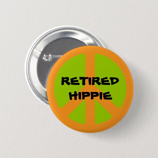 Peace Symbol, Remüde Hippie, Pinback-Taste. Button (Vorne & Hinten)