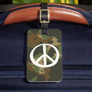 PEACE Symbol Sign - Hippie Green Khaki Camouflage Gepäckanhänger