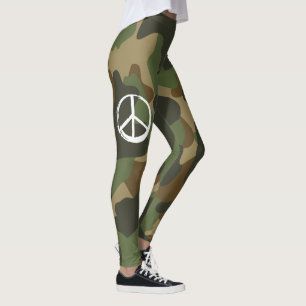PEACE Symbol signieren Anti-War Hippie Green Camou Leggings