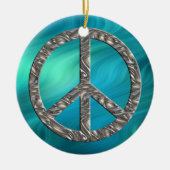 PEACE-Symbol - SILVER | Blaue Wellen Keramikornament (Vorne)