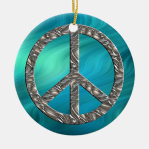 PEACE-Symbol - SILVER Blaue Wellen Keramikornament