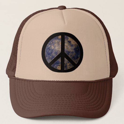 Peace Symbol Trucker Hat Brown und Blue Truckerkappe (Vorderseite)
