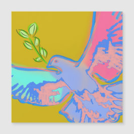Peace Taube Pop Art in Ockergelb Magnetkarte