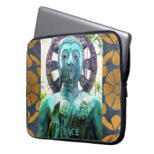 Peace Turquoise Buddha Statue Gold Mosaik Foto Laptopschutzhülle (Vorderseite Links)