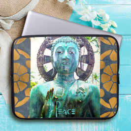 Peace Turquoise Buddha Statue Gold Mosaik Foto Laptopschutzhülle