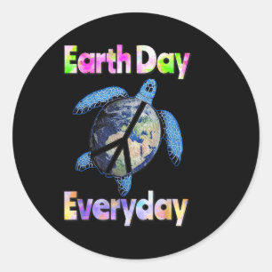 Peace Turtle Earth Day Jeden Turtle Watercolor Runder Aufkleber