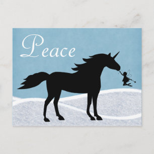 Peace Unicorn und Fairy Winter Holiday Gruß Feiertagspostkarte