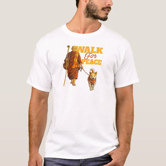 Peace Walking Monk with Aloka Dog – Walk for Peace T-Shirt (Vorderseite)