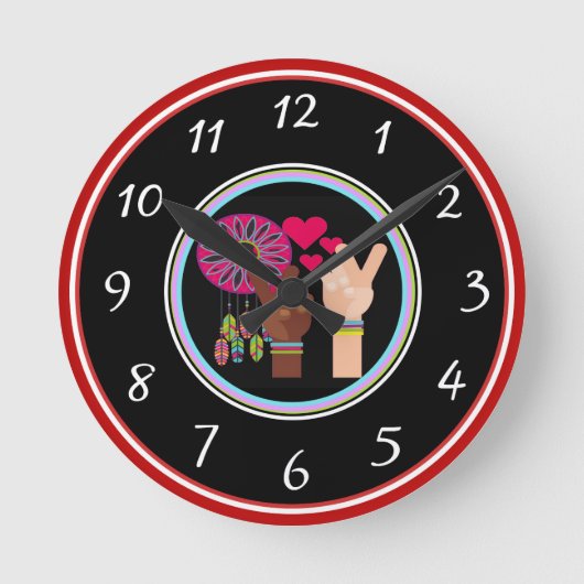 Peace Wall Clock Runde Wanduhr (Vorderseite)