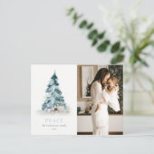 Peace Watercolor Pine Christmas Tree Gift Foto Feiertagspostkarte (Stehend Vorderseite)