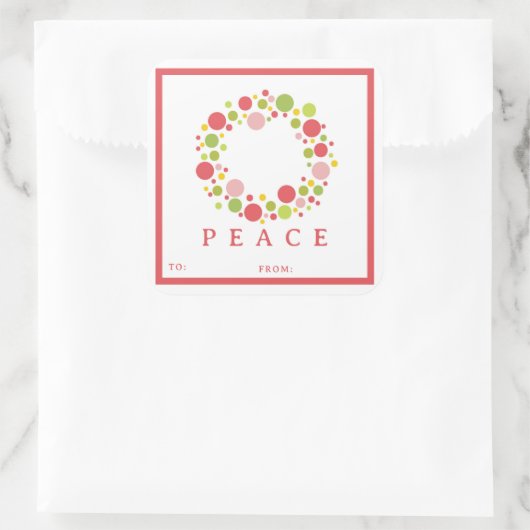 PEACE Weihnachtslabel Rote Grenze Quadratischer Aufkleber (Tasche)