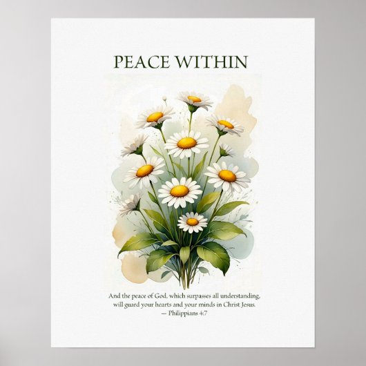 Peace within, floral daisy Christian wall art Poster (Vorne)