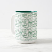 Peace Word Art Green Zweifarbige Tasse (Vorderseite Links)