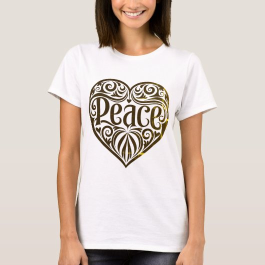 Peace Word Art In Gold  T-Shirt (Vorderseite)