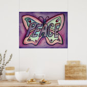 Peace Word Lila Butterfly Art Print Poster (Küche)