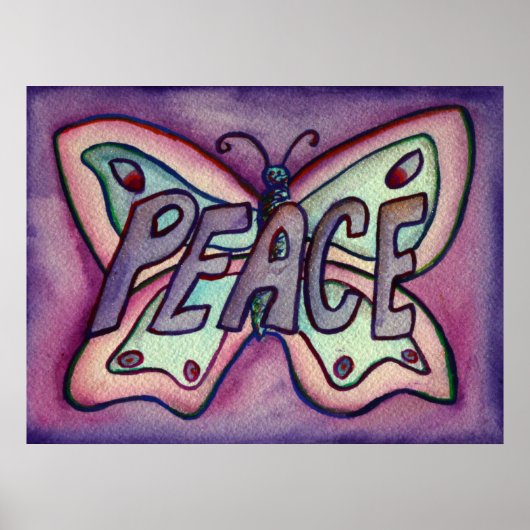 Peace Word Lila Butterfly Art Print Poster (Vorne)