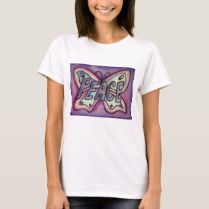 Peace Word Lila Butterfly Custom Art T - Shirts