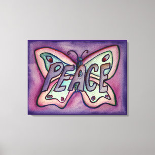 Peace Word Lila Butterfly Leinwand Malerei