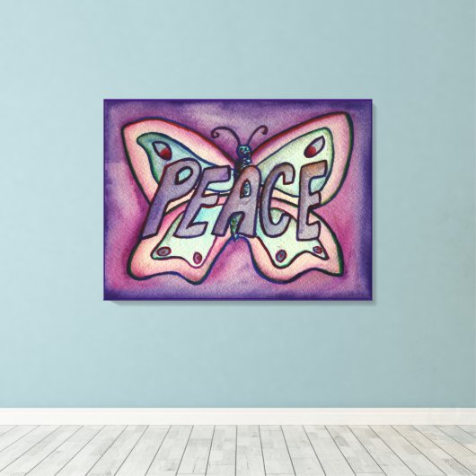 Peace Word Lila Butterfly Leinwand Malerei (Insitu (Holzboden))