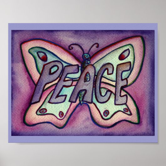 Peace Word Lila Butterfly Poster Kunstdrucke (Vorne)