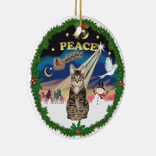Peace Wreath - Tabby Tiger cat Keramikornament (Rechts)