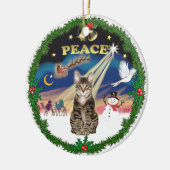 Peace Wreath - Tabby Tiger cat Keramikornament (Links)