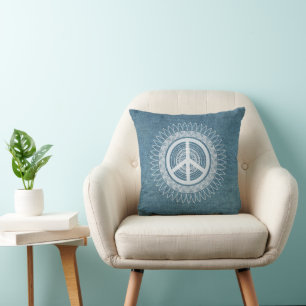 PEACE-Zeichen-Symbol Hippie Daisy Denim Jeans Blue Kissen