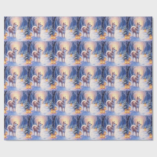 Peaceful Akita on Snow Lantern Path Christmas Dog Geschenkpapier (Flach)