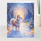 Peaceful Akita on Snow Lantern Path Christmas Dog Karte (Vorderseite)