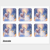 Peaceful Akita on Snow Lantern Path Christmas Dog Quadratischer Aufkleber (Blatt)