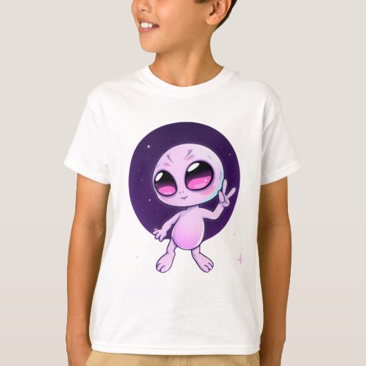 Peaceful Alien – Cute Cosmic Vibes in Pastel T-Shirt (Vorderseite)