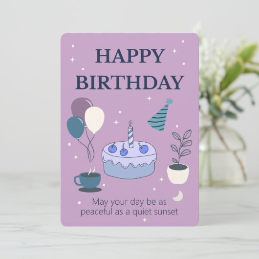 Peaceful Birthday Card with Night Sky and Moon Einladung (Stehend Vorderseite)