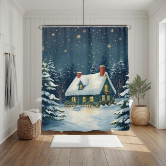 Peaceful Cabin Christmas Shower Curtain Duschvorhang
