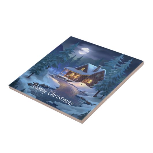 Peaceful Cabin in Winter Forest Fliese (Seite)