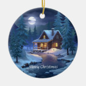 Peaceful Cabin in Winter Forest Keramik Ornament (Vorne)