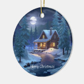 Peaceful Cabin in Winter Forest Keramik Ornament (Links)