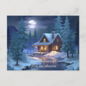 Peaceful Cabin in Winter Forest Postkarte (Vorderseite)