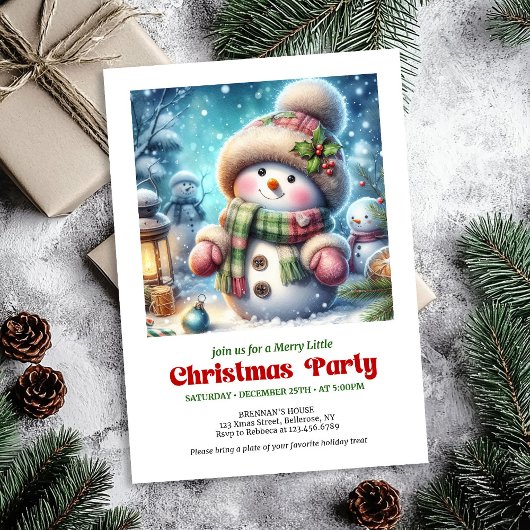 Peaceful cartoon snowman invite holiday printable einladung