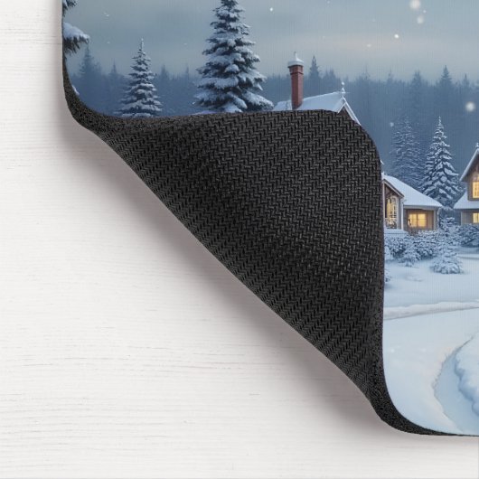 Peaceful Christmas Village with Lights Mousepad (Ecke)