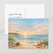 Peaceful Coastal Lighthouse New Year Feiertagspostkarte (Vorne/Hinten)