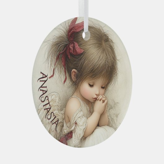 Peaceful Devotion with Custom Name Ornament Aus Glas (Vorderseite Rechts)