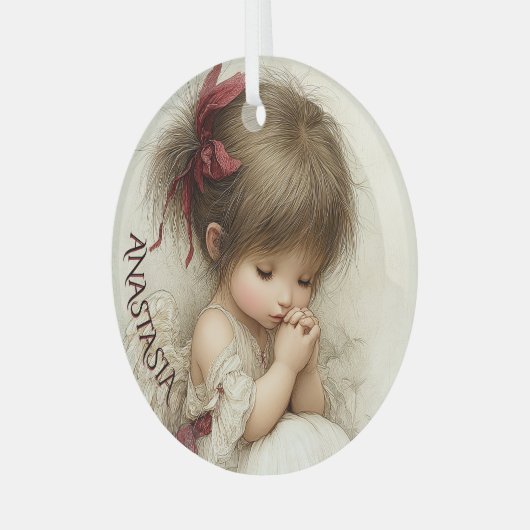 Peaceful Devotion with Custom Name Ornament Aus Glas (Vorderseite links)