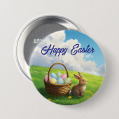 Peaceful Easter Spring Meadow Bunny & Egg Basket Button (Vorne & Hinten)